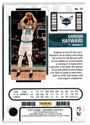 Gordon Hayward 2022 Panini Contenders Season Ticket basketball card with original gloss