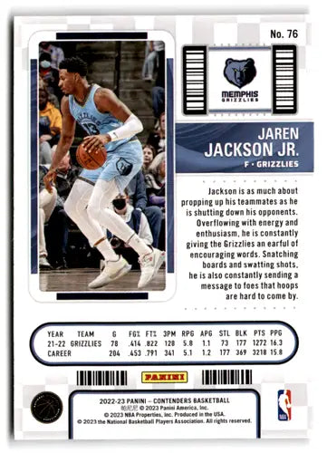 Basketball trading card from 2022 Panini Contenders Season Ticket Retail featuring Jaren Jackson Jr