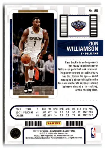 Zion Williamson basketball card from Panini Contenders Season Ticket retail with original gloss