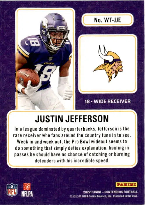 2022 Panini Contenders #WT-JJE Justin Jefferson Winning Ticket - Football Card Single