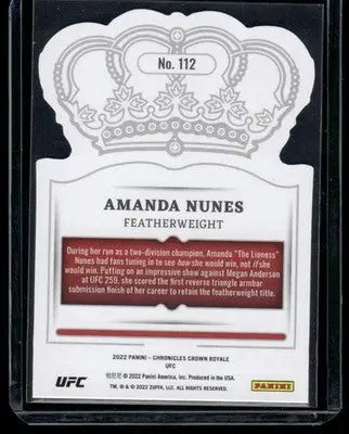 2022 Panini Crown Royale UFC Amanda Nunes #112 Mixed Martial Arts (MMA) - UFC/MMA Card Single