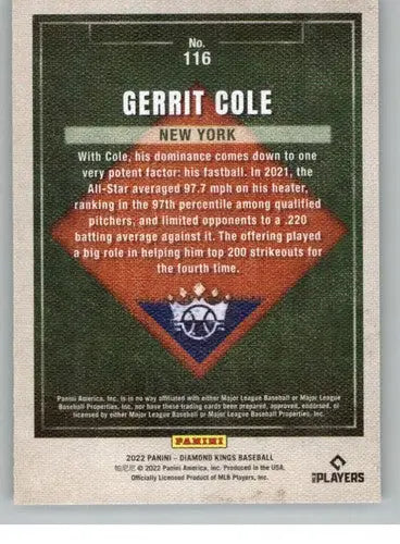 2022 Panini Diamond Kings Gerrit Cole baseball card NM-MT SP Yankees identification 44902