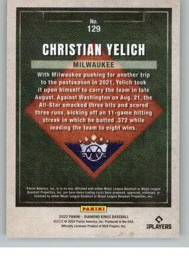 2022 Panini Diamond Kings baseball card back with official original gloss for Christian Yelich