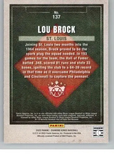Original gloss Panini Diamond Kings Lou Brock baseball card 2022 Panini Diamond