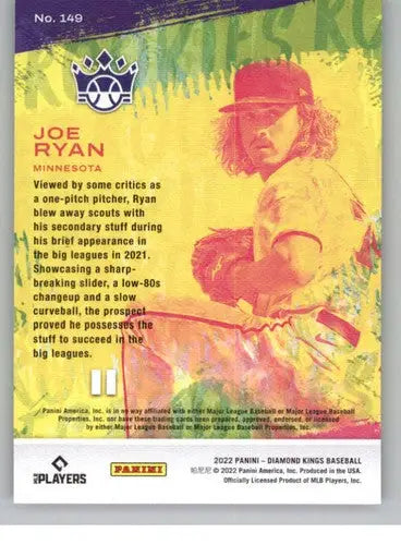 Original gloss baseball card from Panini Diamond Kings featuring Joe Ryan rookie image