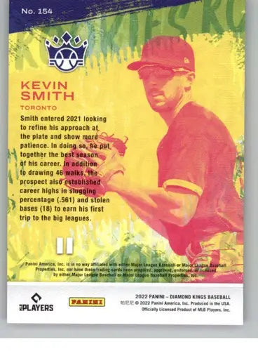 Original gloss baseball card from Panini Diamond Kings featuring Kevin Smith rookie RC