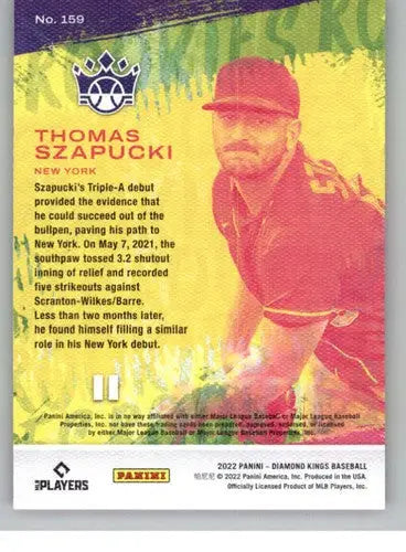 Original gloss Panini Diamond Kings Thomas Szapucki rookie baseball card NM-MT