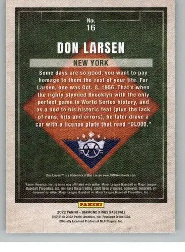 Original gloss Don Larsen baseball card from Panini Diamond Kings collection