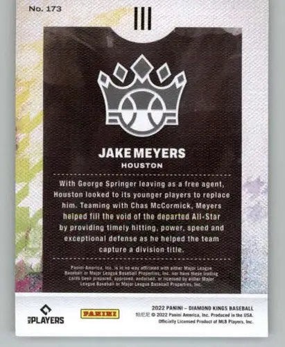 Baseball card back with original gloss from Panini Diamond Kings 2022 Jake Meyers Rookie