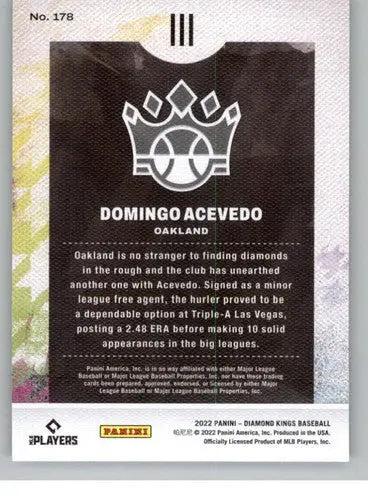 Original gloss Domingo Acevedo baseball card from Panini Diamond Kings 2022 series