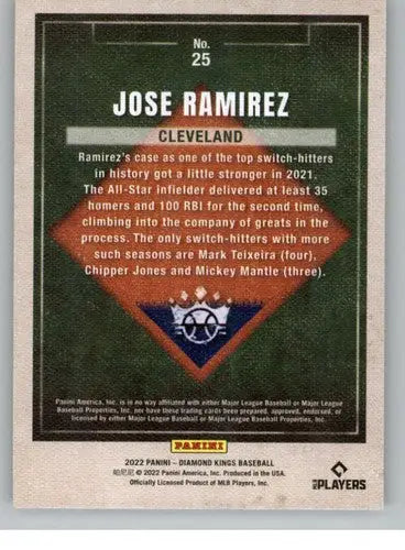 Baseball card back from 2022 Panini Diamond Kings Jose Ramirez Indians NM-MT