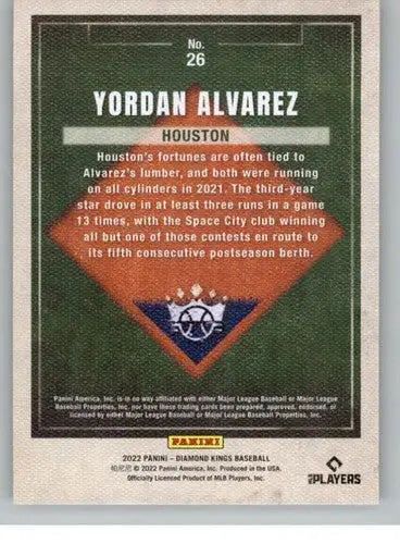 2022 Panini Diamond Kings #26 Yordan Alvarez NM-MT Astros ID:44522 - Baseball Card Single