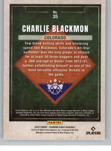 Baseball card back from Panini Diamond Kings 2022 Charlie Blackmon Rockies ID 44531