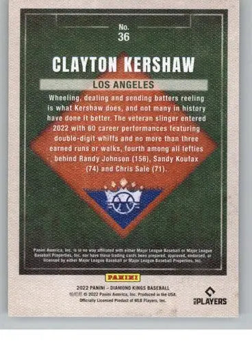 2022 Panini Diamond Kings #36 Clayton Kershaw NM-MT Dodgers ID:44532 - Baseball Card Single