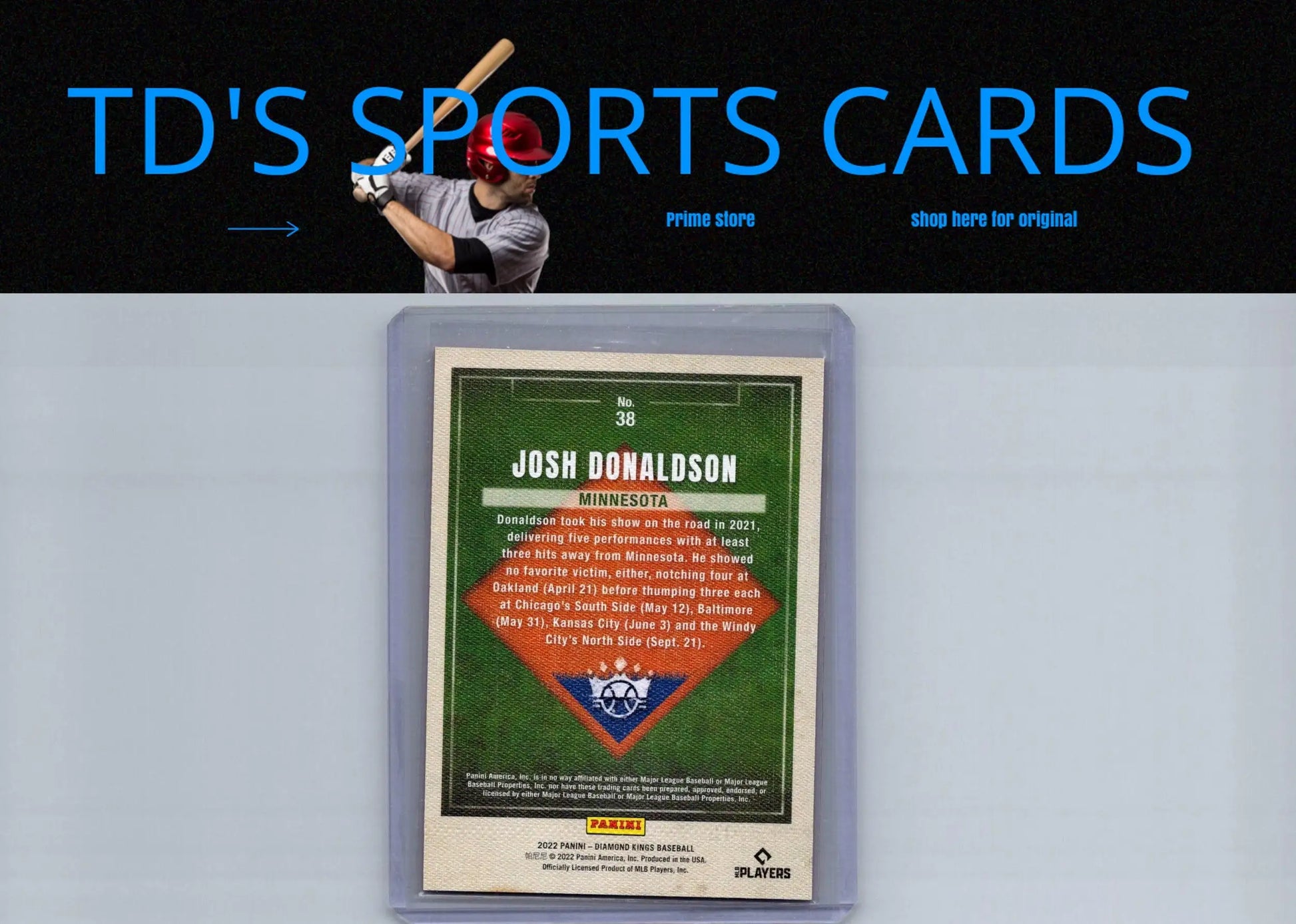 Josh Donaldson baseball card from Panini Diamond Kings in a framed red display