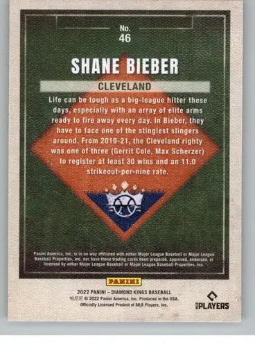 Baseball card back from 2022 Panini Diamond Kings Shane Bieber Indians ID 44542
