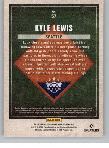 Baseball card back with original gloss from 2022 Panini Diamond Kings Kyle Lewis Mariners