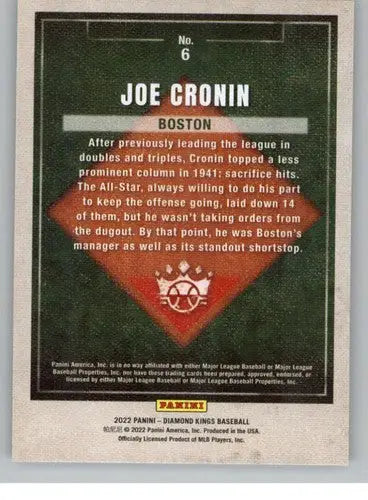 2022 Panini Diamond Kings #6 Joe Cronin NM-MT Red Sox ID:44382 - Baseball Card Single