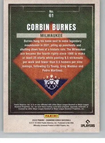 Original gloss Panini Diamond Kings baseball card featuring Corbin Burnes Brewers NM-MT