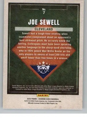 Joe Sewell baseball card from Panini Diamond Kings 2022 product in near-mint condition