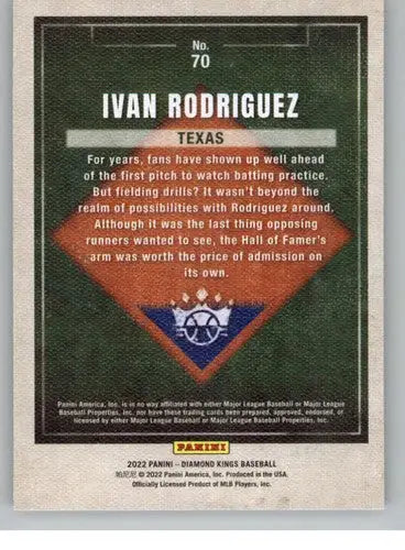 2022 Panini Diamond Kings #70 Ivan Rodriguez NM-MT Rangers ID:44843 - Baseball Card Single