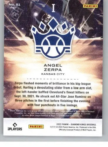 Baseball card back from 2022 Panini Diamond Kings Royales Rookie Angel Zerpa