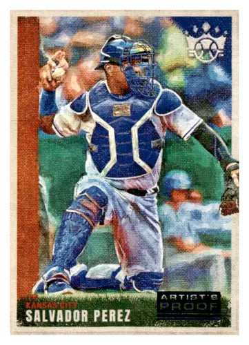 Salvador Perez baseball card from 2022 Panini Diamond Kings Artist Proof Blue series