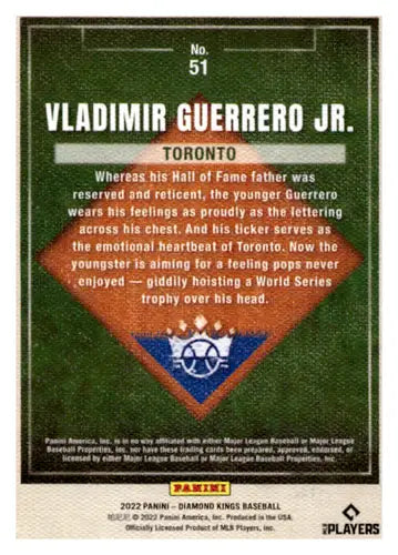 Vladimir Guerrero Jr. baseball card from 2022 Panini Diamond Kings Artist Proof Blue series