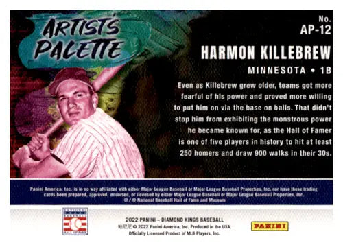 2022 Panini Diamond Kings Artist’s Palette #12 Harmon Killebrew NM-MT T ID:44330 - Baseball Card Single