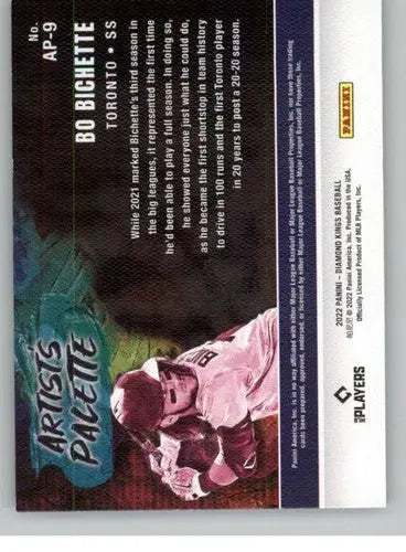 Original gloss Bo Bichette baseball card from Panini Diamond Kings Artist’s Palette set