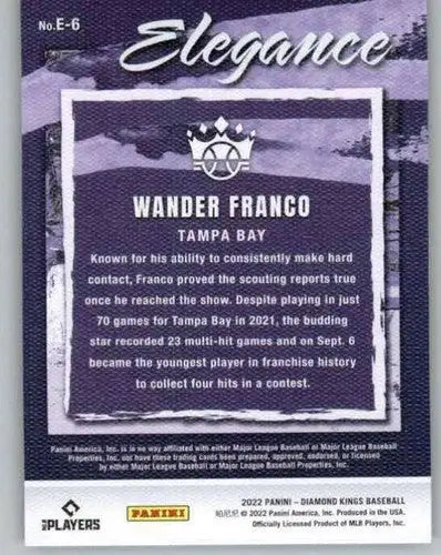 2022 Panini Diamond Kings Elegance #6 Wander Franco NM-MT Rays ID:44783 - Baseball Card Single