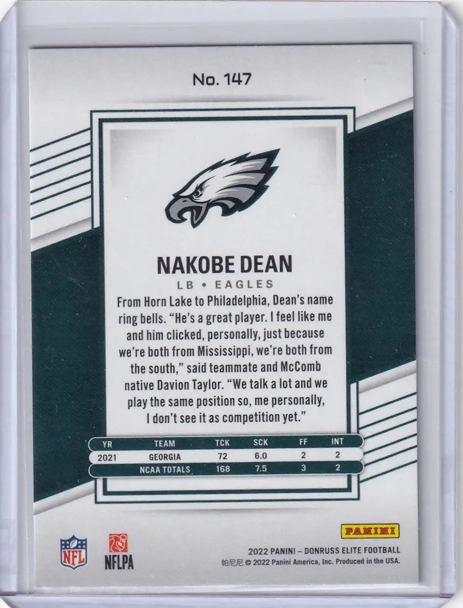 2022 Panini Donruss Elite Green #147 Nakobe Dean - Philadelphia Eagles - Football Card Single