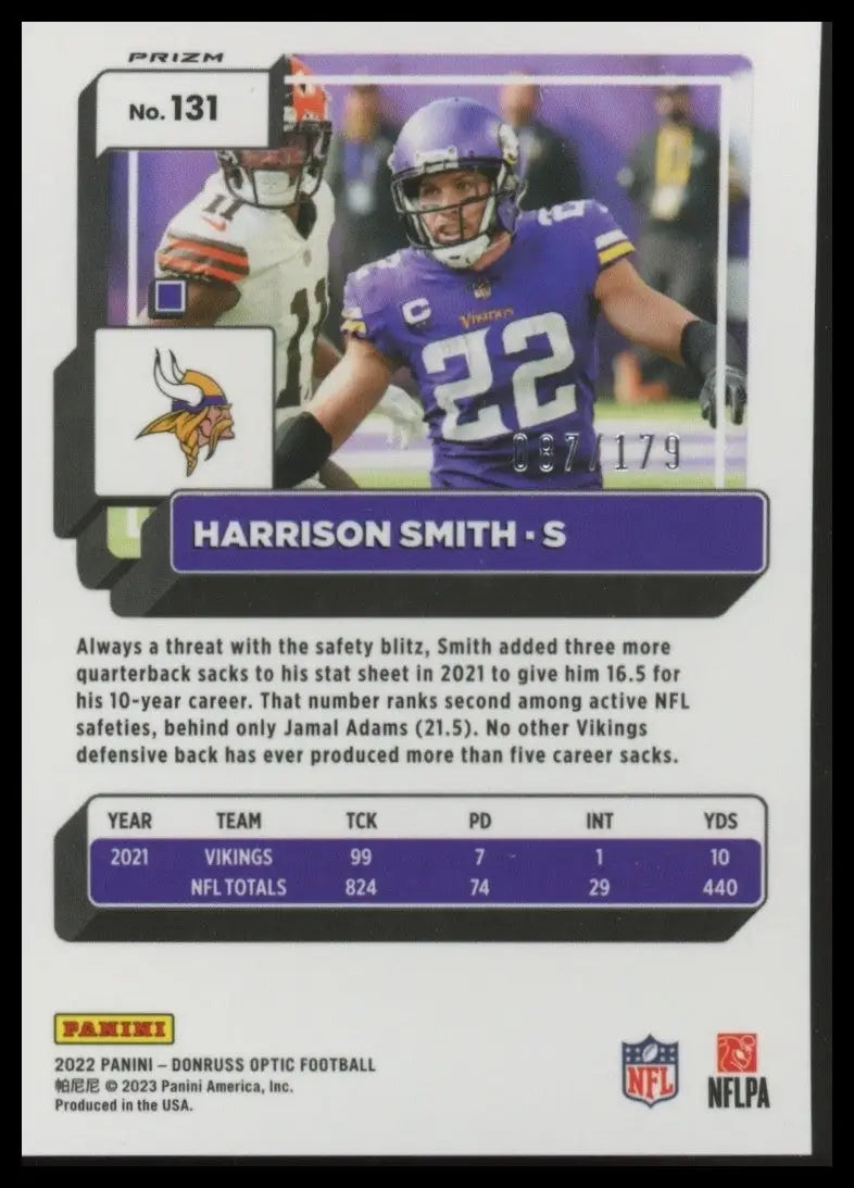 2022 Panini Donruss Optic - Harrison Smith #131 Blue Prizm /179 - Football Card Single