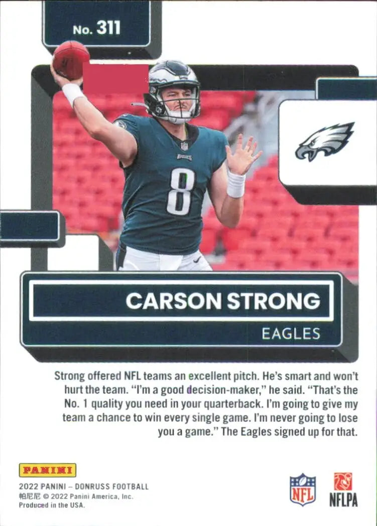 2022 Panini Donruss Rated Rookie #311 Carson Strong Philadelphia Eagles Football