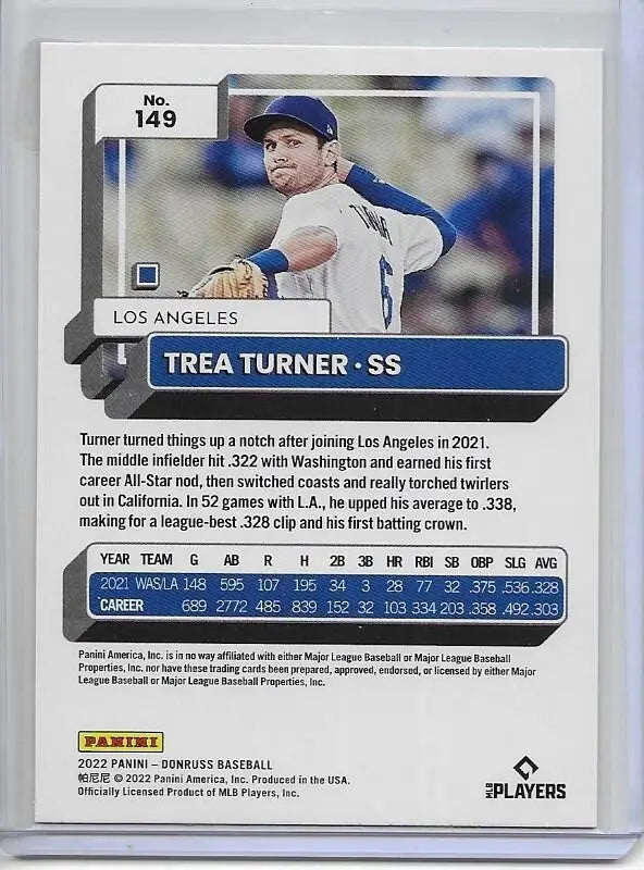 2022 Panini Donruss Trea Turner Pink Holo Los Angeles Dodgers 149 (877) - Baseball Card Single