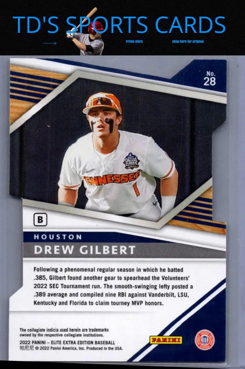 Drew Gilbert baseball card from Panini Elite Extra Edition Prime Numbers B Die Cut