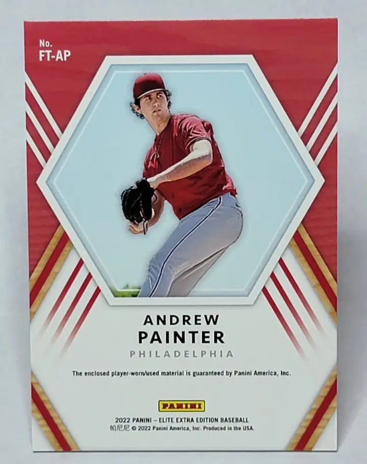 Andrew Painter baseball card featuring Future Threads Relic from 2022 Panini Elite Extra Edition