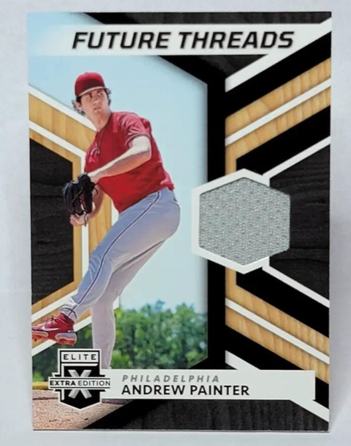 Baseball card featuring Andrew Painter Future Threads Relic from 2022 Panini Elite Extra Edition