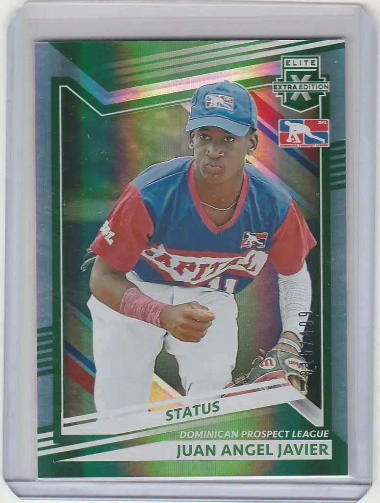 Baseball card of Juan Angel Javier from Panini Extra Edition Status in colorful DPL uniform