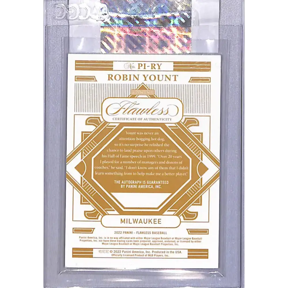 2022 Panini Flawless Premium Ink Emerald #PI-RY Robin Yount NM-MT Auto 3/5 Milwaukee Brewers - Baseball Card Single