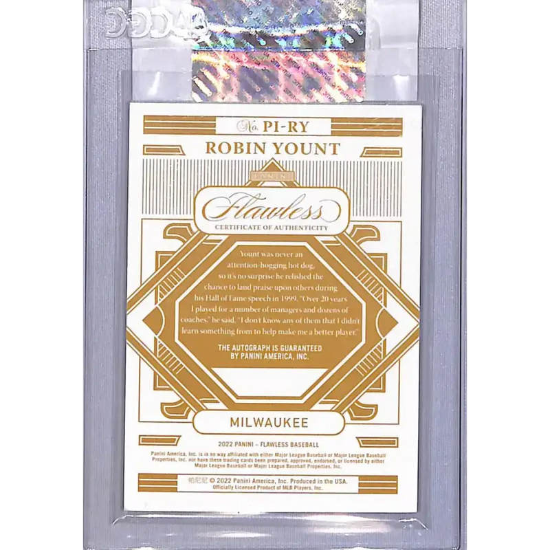 2022 Panini Flawless Premium Ink Emerald #PI-RY Robin Yount NM-MT Auto 3/5 Milwaukee Brewers - Baseball Card Single