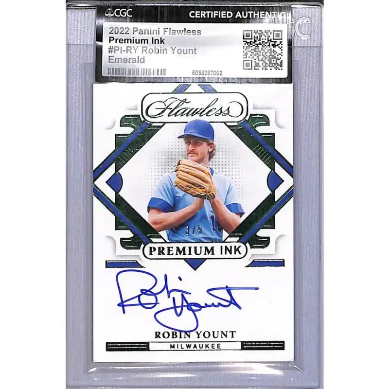 2022 Panini Flawless Premium Ink Emerald #PI-RY Robin Yount NM-MT Auto 3/5 Milwaukee Brewers - Baseball Card Single