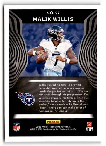 Original gloss Malik Willis football card from Panini Illusions 2022 Titans series