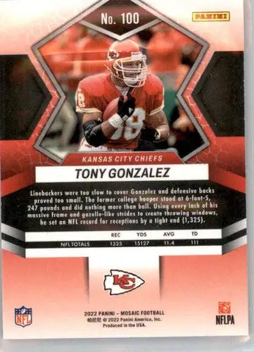 Panini Mosaic Tony Gonzalez football card with original gloss from 2022 Panini Mosaic