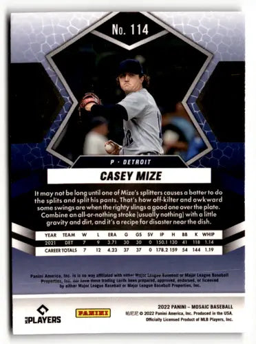 Original gloss Panini Mosaic Casey Mize baseball card from 2022 Tigers collection