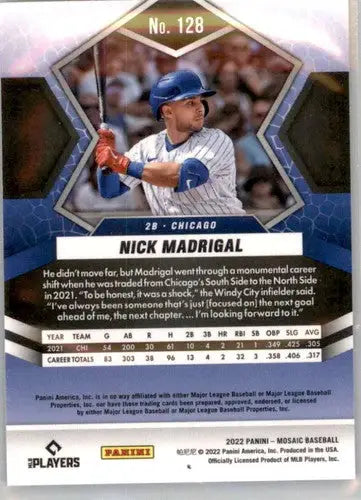 2022 Panini Mosaic Nick Madrigal baseball card with original gloss featuring Cubs