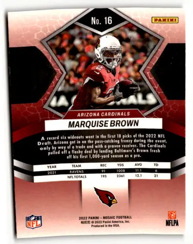 Marquise Brown football card from Panini Mosaic series with original gloss display