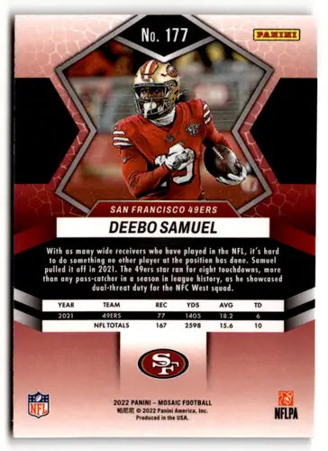 Original gloss Panini Mosaic Deebo Samuel football card from 2022 Panini mosaic collection