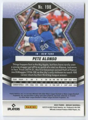 2022 Panini Mosaic Pete Alonso baseball card with original gloss, Mets collectible