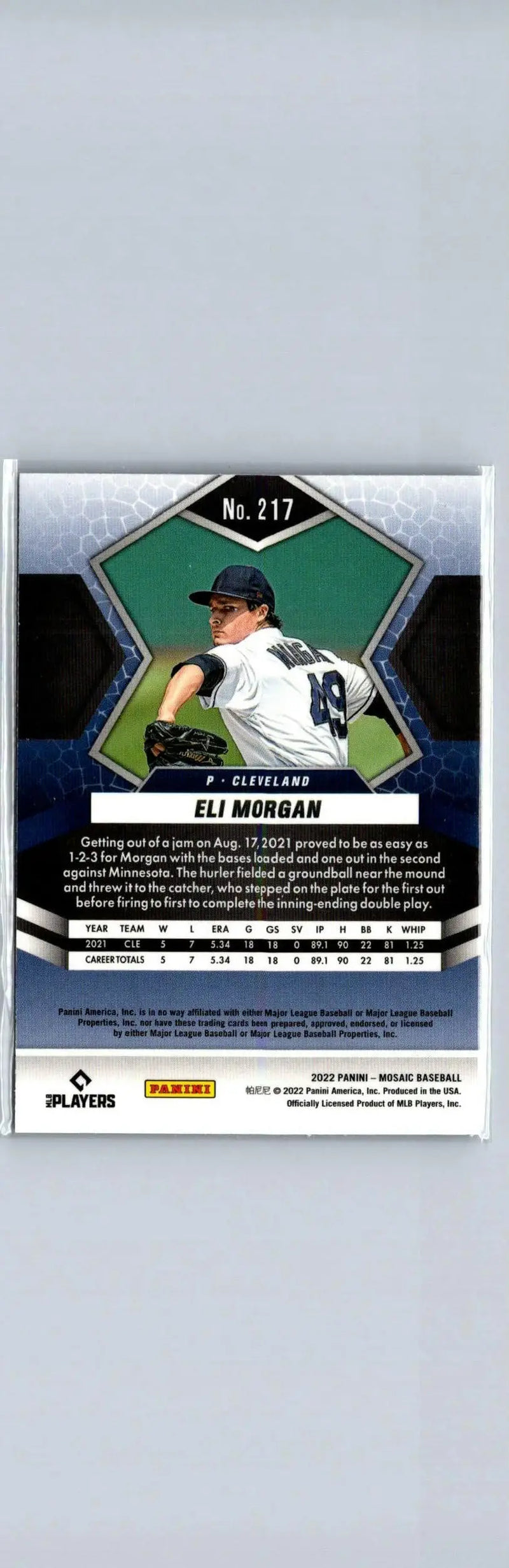 Eli Morgan baseball card from 2022 Panini Mosaic series for collectors
